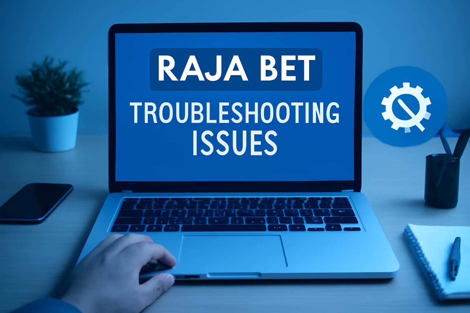 Visual representation of troubleshooting issues with Raja Bet, featuring technology-themed elements.